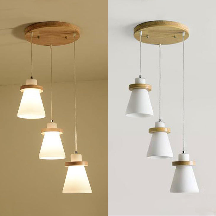 White Tapered Shade Hanging Lamp with Round Canopy Simple Style Milk Glass Pendant Lighting in White for Office Clearhalo 'Ceiling Lights' 'Glass shade' 'Glass' 'Modern Pendants' 'Modern' 'Pendant Lights' 'Pendants' Lighting' 125791