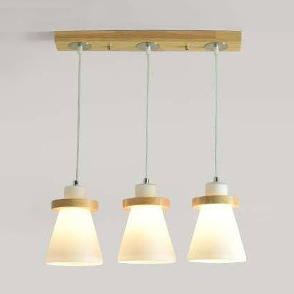 White Tapered Shade Hanging Lamp with Round Canopy Simple Style Milk Glass Pendant Lighting in White for Office 3 White Linear Clearhalo 'Ceiling Lights' 'Glass shade' 'Glass' 'Modern Pendants' 'Modern' 'Pendant Lights' 'Pendants' Lighting' 125793