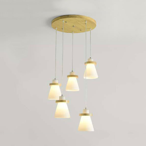 White Tapered Shade Hanging Lamp with Round Canopy Simple Style Milk Glass Pendant Lighting in White for Office 5 White Round Clearhalo 'Ceiling Lights' 'Glass shade' 'Glass' 'Modern Pendants' 'Modern' 'Pendant Lights' 'Pendants' Lighting' 125796