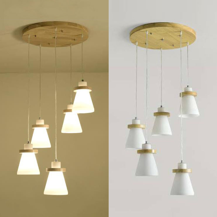 White Tapered Shade Hanging Lamp with Round Canopy Simple Style Milk Glass Pendant Lighting in White for Office Clearhalo 'Ceiling Lights' 'Glass shade' 'Glass' 'Modern Pendants' 'Modern' 'Pendant Lights' 'Pendants' Lighting' 125797