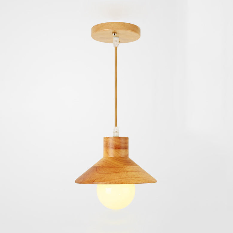 Coolie Shade Hanging Light with Linear/Round Canopy Modern Wooden Pendant Light in Beige for Kid Room 1 Wood Round Clearhalo 'Ceiling Lights' 'Modern Pendants' 'Modern' 'Pendant Lights' 'Pendants' Lighting' 125799