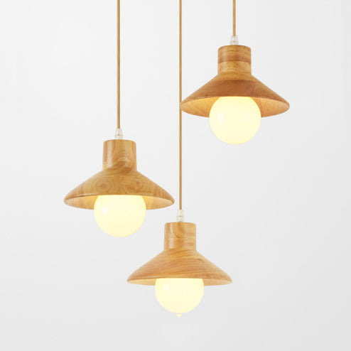 Coolie Shade Hanging Light with Linear/Round Canopy Modern Wooden Pendant Light in Beige for Kid Room 3 Wood Round Clearhalo 'Ceiling Lights' 'Modern Pendants' 'Modern' 'Pendant Lights' 'Pendants' Lighting' 125803