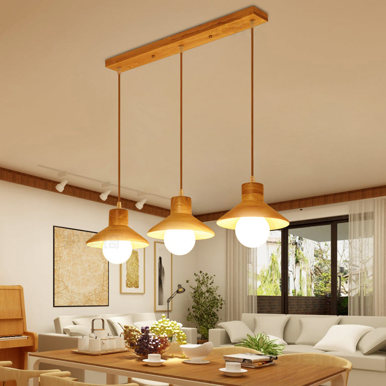 Coolie Shade Hanging Light with Linear/Round Canopy Modern Wooden Pendant Light in Beige for Kid Room Clearhalo 'Ceiling Lights' 'Modern Pendants' 'Modern' 'Pendant Lights' 'Pendants' Lighting' 125804