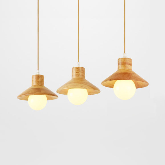 Coolie Shade Hanging Light with Linear/Round Canopy Modern Wooden Pendant Light in Beige for Kid Room 3 Wood Linear Clearhalo 'Ceiling Lights' 'Modern Pendants' 'Modern' 'Pendant Lights' 'Pendants' Lighting' 125805