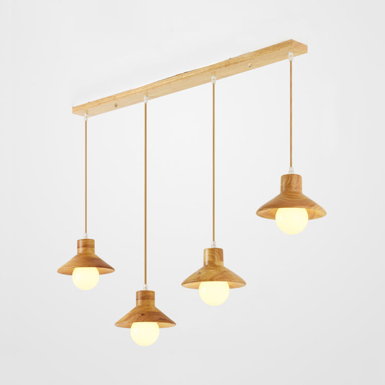 Coolie Shade Hanging Light with Linear/Round Canopy Modern Wooden Pendant Light in Beige for Kid Room 4 Wood Linear Clearhalo 'Ceiling Lights' 'Modern Pendants' 'Modern' 'Pendant Lights' 'Pendants' Lighting' 125807