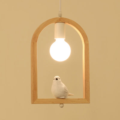 Arch Shelf Stairway Pendant Lamp with Pigeon Deco Wood Modern Style Hanging Light in Beige Clearhalo 'Ceiling Lights' 'Modern Pendants' 'Modern' 'Pendant Lights' 'Pendants' Lighting' 125814