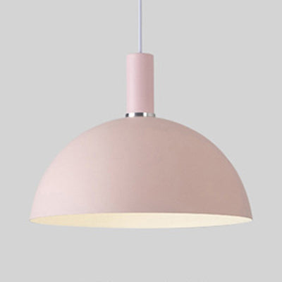 Living Room Dome Suspension Light Aluminum 1 Bulb Macaron Candy Colored Pendant Lamp in Blue/Green/Yellow/Pink Pink Clearhalo 'Ceiling Lights' 'Modern Pendants' 'Modern' 'Pendant Lights' 'Pendants' Lighting' 125938