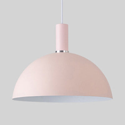 Living Room Dome Suspension Light Aluminum 1 Bulb Macaron Candy Colored Pendant Lamp in Blue/Green/Yellow/Pink Clearhalo 'Ceiling Lights' 'Modern Pendants' 'Modern' 'Pendant Lights' 'Pendants' Lighting' 125939