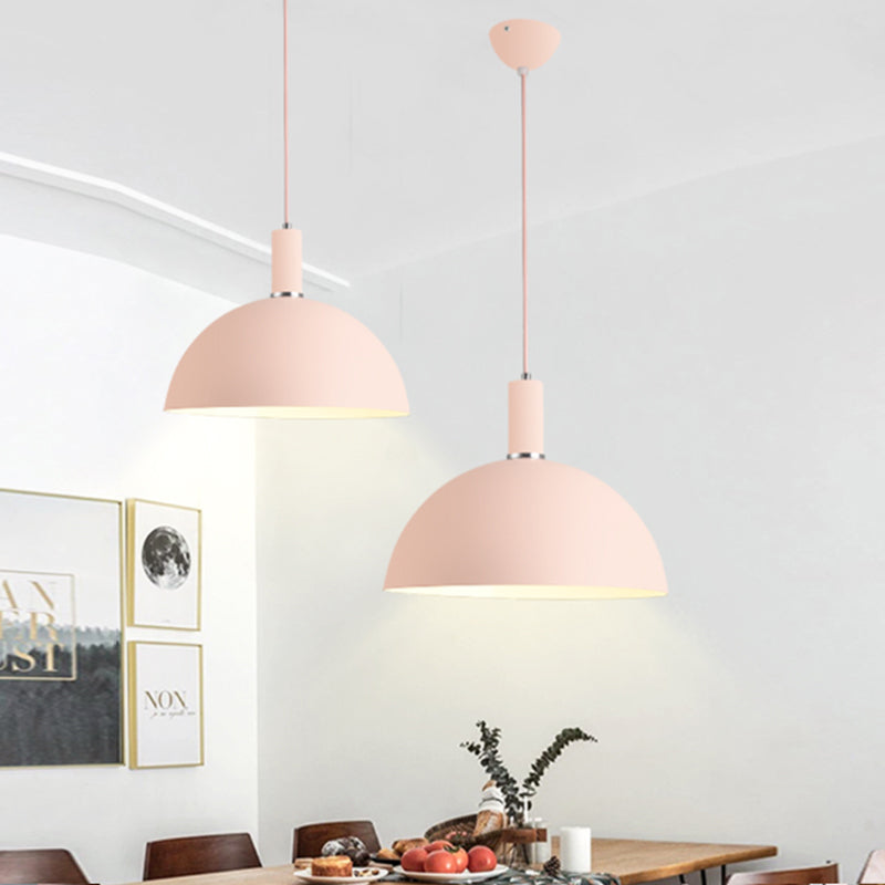 Living Room Dome Suspension Light Aluminum 1 Bulb Macaron Candy Colored Pendant Lamp in Blue/Green/Yellow/Pink Clearhalo 'Ceiling Lights' 'Modern Pendants' 'Modern' 'Pendant Lights' 'Pendants' Lighting' 125940