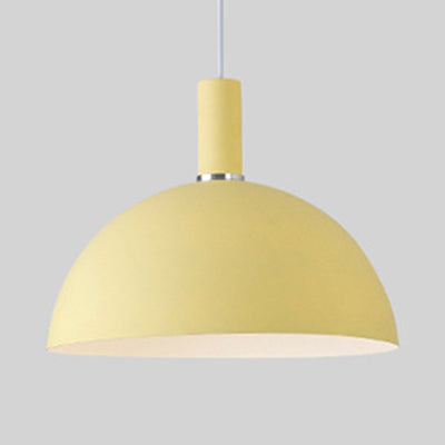 Living Room Dome Suspension Light Aluminum 1 Bulb Macaron Candy Colored Pendant Lamp in Blue/Green/Yellow/Pink Yellow Clearhalo 'Ceiling Lights' 'Modern Pendants' 'Modern' 'Pendant Lights' 'Pendants' Lighting' 125941