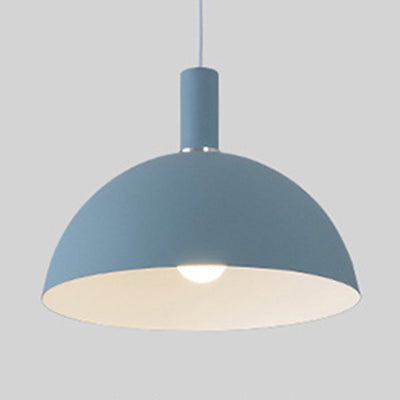 Living Room Dome Suspension Light Aluminum 1 Bulb Macaron Candy Colored Pendant Lamp in Blue/Green/Yellow/Pink Blue Clearhalo 'Ceiling Lights' 'Modern Pendants' 'Modern' 'Pendant Lights' 'Pendants' Lighting' 125943