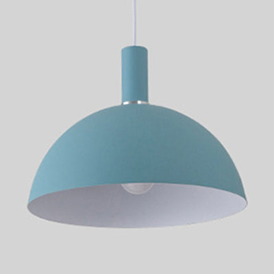 Living Room Dome Suspension Light Aluminum 1 Bulb Macaron Candy Colored Pendant Lamp in Blue/Green/Yellow/Pink Clearhalo 'Ceiling Lights' 'Modern Pendants' 'Modern' 'Pendant Lights' 'Pendants' Lighting' 125944