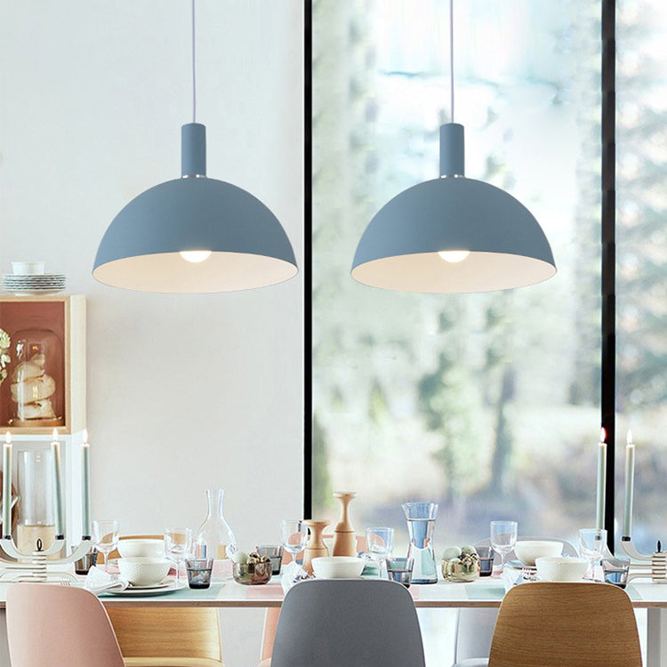 Living Room Dome Suspension Light Aluminum 1 Bulb Macaron Candy Colored Pendant Lamp in Blue/Green/Yellow/Pink Clearhalo 'Ceiling Lights' 'Modern Pendants' 'Modern' 'Pendant Lights' 'Pendants' Lighting' 125945