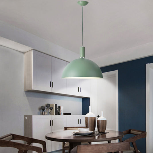 Living Room Dome Suspension Light Aluminum 1 Bulb Macaron Candy Colored Pendant Lamp in Blue/Green/Yellow/Pink Clearhalo 'Ceiling Lights' 'Modern Pendants' 'Modern' 'Pendant Lights' 'Pendants' Lighting' 125948