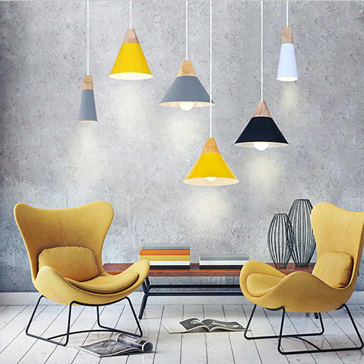 Single Head Coolie Pendant Light Modern Wood & Aluminum Black/Grey/Yellow/White Pendant Lamp for Bedroom Clearhalo 'Ceiling Lights' 'Modern Pendants' 'Modern' 'Pendant Lights' 'Pendants' Lighting' 126008