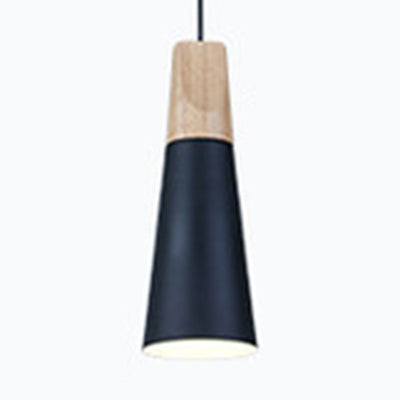 Single Head Coolie Pendant Light Modern Wood & Aluminum Black/Grey/Yellow/White Pendant Lamp for Bedroom Black 4" Clearhalo 'Ceiling Lights' 'Modern Pendants' 'Modern' 'Pendant Lights' 'Pendants' Lighting' 126009