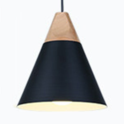 Single Head Coolie Pendant Light Modern Wood & Aluminum Black/Grey/Yellow/White Pendant Lamp for Bedroom Black 8.5" Clearhalo 'Ceiling Lights' 'Modern Pendants' 'Modern' 'Pendant Lights' 'Pendants' Lighting' 126010