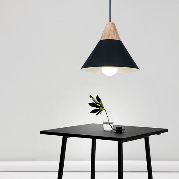 Single Head Coolie Pendant Light Modern Wood & Aluminum Black/Grey/Yellow/White Pendant Lamp for Bedroom Clearhalo 'Ceiling Lights' 'Modern Pendants' 'Modern' 'Pendant Lights' 'Pendants' Lighting' 126011