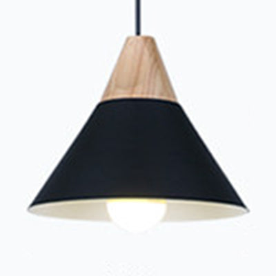 Single Head Coolie Pendant Light Modern Wood & Aluminum Black/Grey/Yellow/White Pendant Lamp for Bedroom Black 10" Clearhalo 'Ceiling Lights' 'Modern Pendants' 'Modern' 'Pendant Lights' 'Pendants' Lighting' 126012