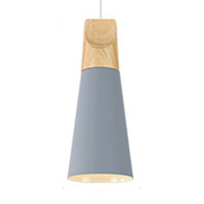 Single Head Coolie Pendant Light Modern Wood & Aluminum Black/Grey/Yellow/White Pendant Lamp for Bedroom Grey 4" Clearhalo 'Ceiling Lights' 'Modern Pendants' 'Modern' 'Pendant Lights' 'Pendants' Lighting' 126018