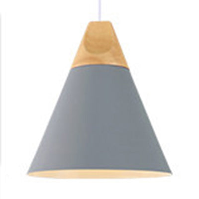 Single Head Coolie Pendant Light Modern Wood & Aluminum Black/Grey/Yellow/White Pendant Lamp for Bedroom Grey 8.5" Clearhalo 'Ceiling Lights' 'Modern Pendants' 'Modern' 'Pendant Lights' 'Pendants' Lighting' 126019