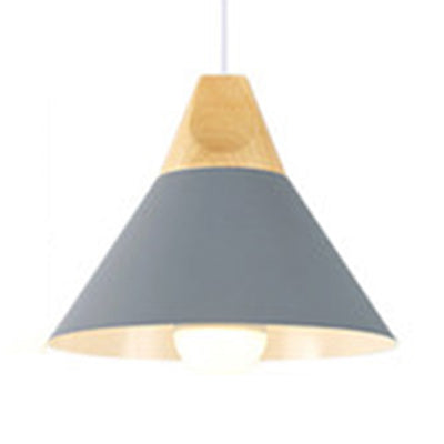 Single Head Coolie Pendant Light Modern Wood & Aluminum Black/Grey/Yellow/White Pendant Lamp for Bedroom Grey 10" Clearhalo 'Ceiling Lights' 'Modern Pendants' 'Modern' 'Pendant Lights' 'Pendants' Lighting' 126020