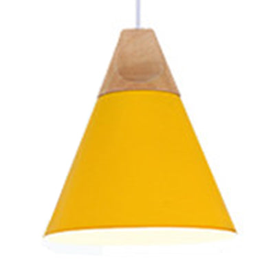 Single Head Coolie Pendant Light Modern Wood & Aluminum Black/Grey/Yellow/White Pendant Lamp for Bedroom Yellow 8.5" Clearhalo 'Ceiling Lights' 'Modern Pendants' 'Modern' 'Pendant Lights' 'Pendants' Lighting' 126023