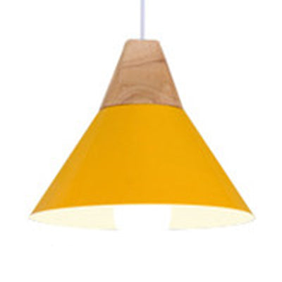 Single Head Coolie Pendant Light Modern Wood & Aluminum Black/Grey/Yellow/White Pendant Lamp for Bedroom Yellow 10" Clearhalo 'Ceiling Lights' 'Modern Pendants' 'Modern' 'Pendant Lights' 'Pendants' Lighting' 126024