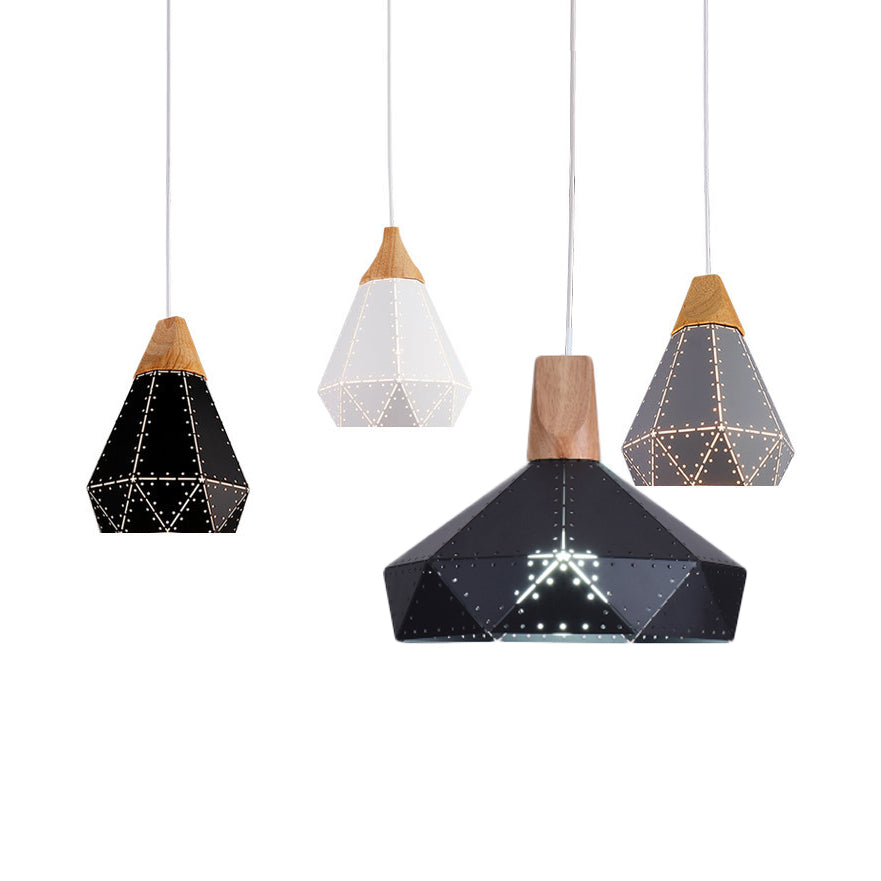 Metallic Diamond Shape Pendant Light Black/Grey/White 1 Light Modern Monochrome Hanging Light for Kitchen Stair Clearhalo 'Ceiling Lights' 'Modern Pendants' 'Modern' 'Pendant Lights' 'Pendants' Lighting' 126120