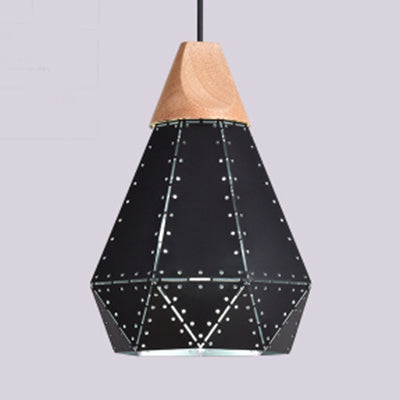 Metallic Diamond Shape Pendant Light Black/Grey/White 1 Light Modern Monochrome Hanging Light for Kitchen Stair Black 8.5" Clearhalo 'Ceiling Lights' 'Modern Pendants' 'Modern' 'Pendant Lights' 'Pendants' Lighting' 126121