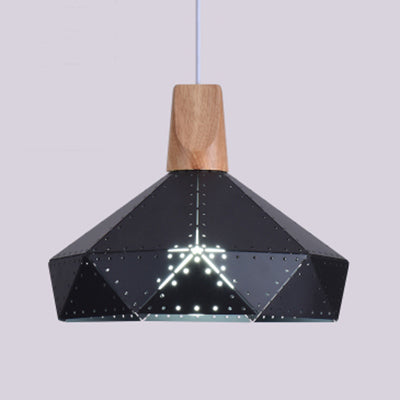 Metallic Diamond Shape Pendant Light Black/Grey/White 1 Light Modern Monochrome Hanging Light for Kitchen Stair Black 12" Clearhalo 'Ceiling Lights' 'Modern Pendants' 'Modern' 'Pendant Lights' 'Pendants' Lighting' 126122