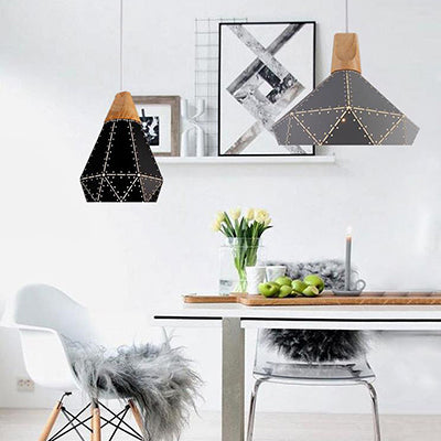 Metallic Diamond Shape Pendant Light Black/Grey/White 1 Light Modern Monochrome Hanging Light for Kitchen Stair Clearhalo 'Ceiling Lights' 'Modern Pendants' 'Modern' 'Pendant Lights' 'Pendants' Lighting' 126123