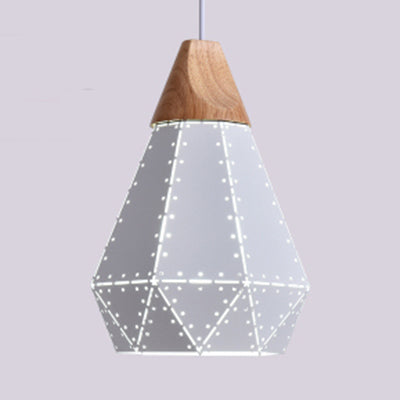 Metallic Diamond Shape Pendant Light Black/Grey/White 1 Light Modern Monochrome Hanging Light for Kitchen Stair White 8.5" Clearhalo 'Ceiling Lights' 'Modern Pendants' 'Modern' 'Pendant Lights' 'Pendants' Lighting' 126124