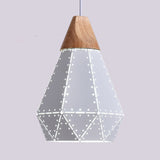 Metallic Diamond Shape Pendant Light Black/Grey/White 1 Light Modern Monochrome Hanging Light for Kitchen Stair White 8.5" Clearhalo 'Ceiling Lights' 'Modern Pendants' 'Modern' 'Pendant Lights' 'Pendants' Lighting' 126124