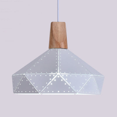 Metallic Diamond Shape Pendant Light Black/Grey/White 1 Light Modern Monochrome Hanging Light for Kitchen Stair White 12" Clearhalo 'Ceiling Lights' 'Modern Pendants' 'Modern' 'Pendant Lights' 'Pendants' Lighting' 126125