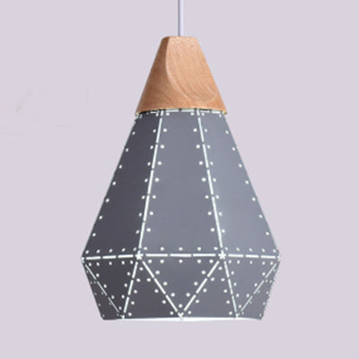 Metallic Diamond Shape Pendant Light Black/Grey/White 1 Light Modern Monochrome Hanging Light for Kitchen Stair Grey 8.5" Clearhalo 'Ceiling Lights' 'Modern Pendants' 'Modern' 'Pendant Lights' 'Pendants' Lighting' 126128