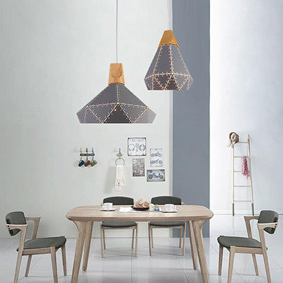 Metallic Diamond Shape Pendant Light Black/Grey/White 1 Light Modern Monochrome Hanging Light for Kitchen Stair Clearhalo 'Ceiling Lights' 'Modern Pendants' 'Modern' 'Pendant Lights' 'Pendants' Lighting' 126130