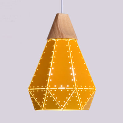 Restaurant Diamond Shaped Ceiling Light Metal & Wood Macaron Style Blue/Green/Pink/Yellow Pendant Lighting Yellow 8.5" Clearhalo 'Ceiling Lights' 'Modern Pendants' 'Modern' 'Pendant Lights' 'Pendants' Lighting' 126137