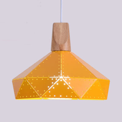 Restaurant Diamond Shaped Ceiling Light Metal & Wood Macaron Style Blue/Green/Pink/Yellow Pendant Lighting Yellow 12" Clearhalo 'Ceiling Lights' 'Modern Pendants' 'Modern' 'Pendant Lights' 'Pendants' Lighting' 126139