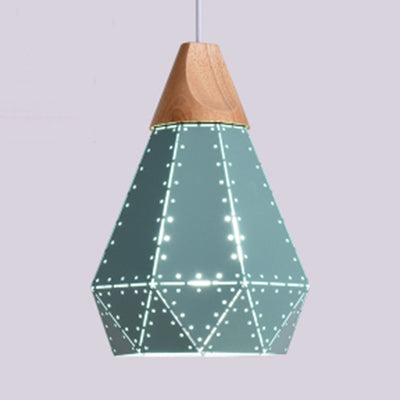 Restaurant Diamond Shaped Ceiling Light Metal & Wood Macaron Style Blue/Green/Pink/Yellow Pendant Lighting Green 8.5" Clearhalo 'Ceiling Lights' 'Modern Pendants' 'Modern' 'Pendant Lights' 'Pendants' Lighting' 126142