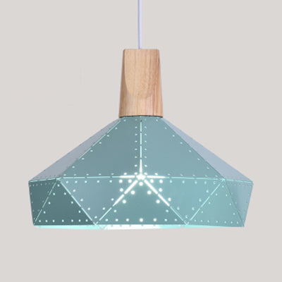 Restaurant Diamond Shaped Ceiling Light Metal & Wood Macaron Style Blue/Green/Pink/Yellow Pendant Lighting Green 12" Clearhalo 'Ceiling Lights' 'Modern Pendants' 'Modern' 'Pendant Lights' 'Pendants' Lighting' 126144