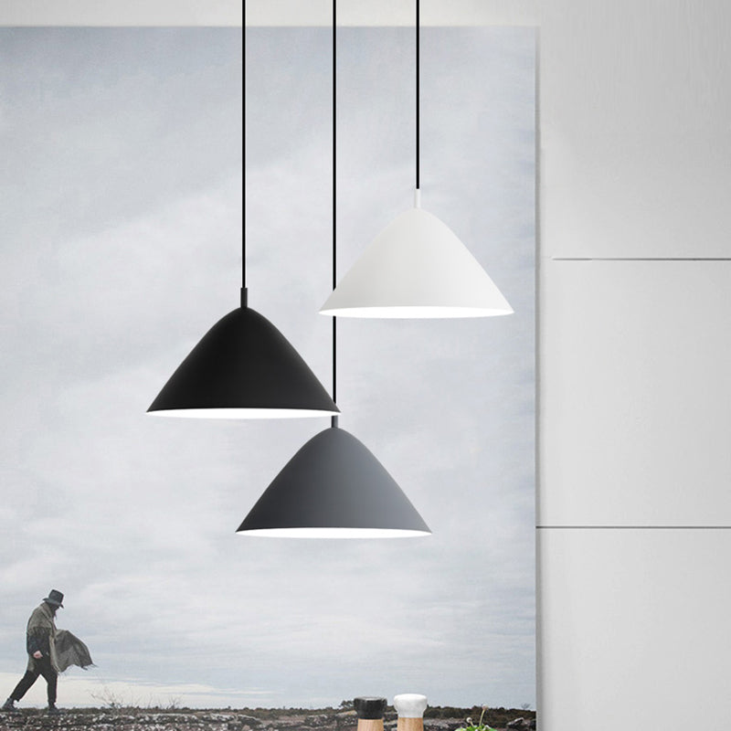 Simple Style Pyramid Hanging Light Metallic Single Bulb Monochrome Pendant Light in Black/Grey/White for Study Room Clearhalo 'Ceiling Lights' 'Modern Pendants' 'Modern' 'Pendant Lights' 'Pendants' Lighting' 126156