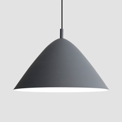 Simple Style Pyramid Hanging Light Metallic Single Bulb Monochrome Pendant Light in Black/Grey/White for Study Room Grey 16" Clearhalo 'Ceiling Lights' 'Modern Pendants' 'Modern' 'Pendant Lights' 'Pendants' Lighting' 126164