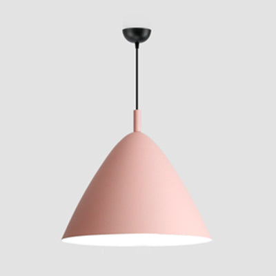 Nordic Candy Colored Pendant Fixture Pyramid Shade 10.5/13/16 Inch Wide One Light Aluminum Hanging Light for Cafe Pink 10.5" Clearhalo 'Ceiling Lights' 'Modern Pendants' 'Modern' 'Pendant Lights' 'Pendants' Lighting' 126166