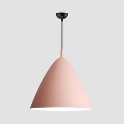 Nordic Candy Colored Pendant Fixture Pyramid Shade 10.5/13/16 Inch Wide One Light Aluminum Hanging Light for Cafe Pink 13" Clearhalo 'Ceiling Lights' 'Modern Pendants' 'Modern' 'Pendant Lights' 'Pendants' Lighting' 126167