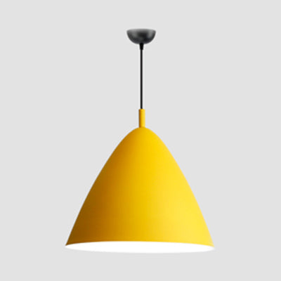 Nordic Candy Colored Pendant Fixture Pyramid Shade 10.5/13/16 Inch Wide One Light Aluminum Hanging Light for Cafe Yellow 13" Clearhalo 'Ceiling Lights' 'Modern Pendants' 'Modern' 'Pendant Lights' 'Pendants' Lighting' 126170