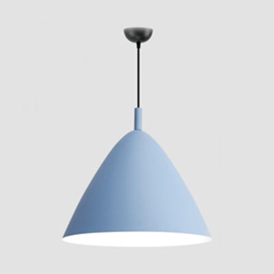 Nordic Candy Colored Pendant Fixture Pyramid Shade 10.5/13/16 Inch Wide One Light Aluminum Hanging Light for Cafe Blue 10.5" Clearhalo 'Ceiling Lights' 'Modern Pendants' 'Modern' 'Pendant Lights' 'Pendants' Lighting' 126172