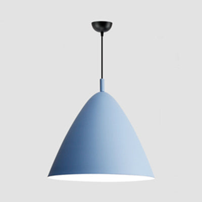 Nordic Candy Colored Pendant Fixture Pyramid Shade 10.5/13/16 Inch Wide One Light Aluminum Hanging Light for Cafe Blue 13" Clearhalo 'Ceiling Lights' 'Modern Pendants' 'Modern' 'Pendant Lights' 'Pendants' Lighting' 126173