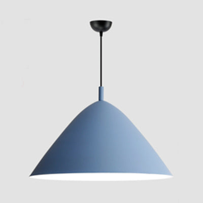 Nordic Candy Colored Pendant Fixture Pyramid Shade 10.5/13/16 Inch Wide One Light Aluminum Hanging Light for Cafe Blue 16" Clearhalo 'Ceiling Lights' 'Modern Pendants' 'Modern' 'Pendant Lights' 'Pendants' Lighting' 126174