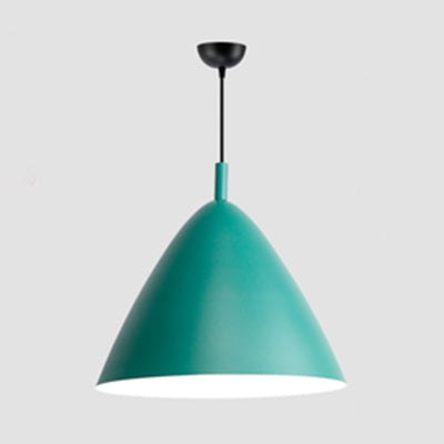 Nordic Candy Colored Pendant Fixture Pyramid Shade 10.5/13/16 Inch Wide One Light Aluminum Hanging Light for Cafe Green 10.5" Clearhalo 'Ceiling Lights' 'Modern Pendants' 'Modern' 'Pendant Lights' 'Pendants' Lighting' 126177